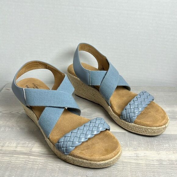 Sonoma Ortholite platform  wedge Espadrille sandals blue EUC size 8.5 - Picture 2 of 8